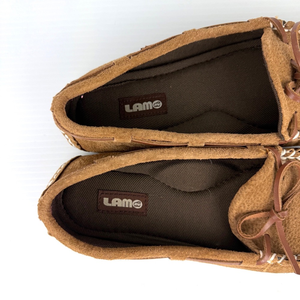 Lamo Womens Moccasin Slippers Chestnut Brown Suede Whipstitch Size 9.5 Comfort - Picture 7 of 13